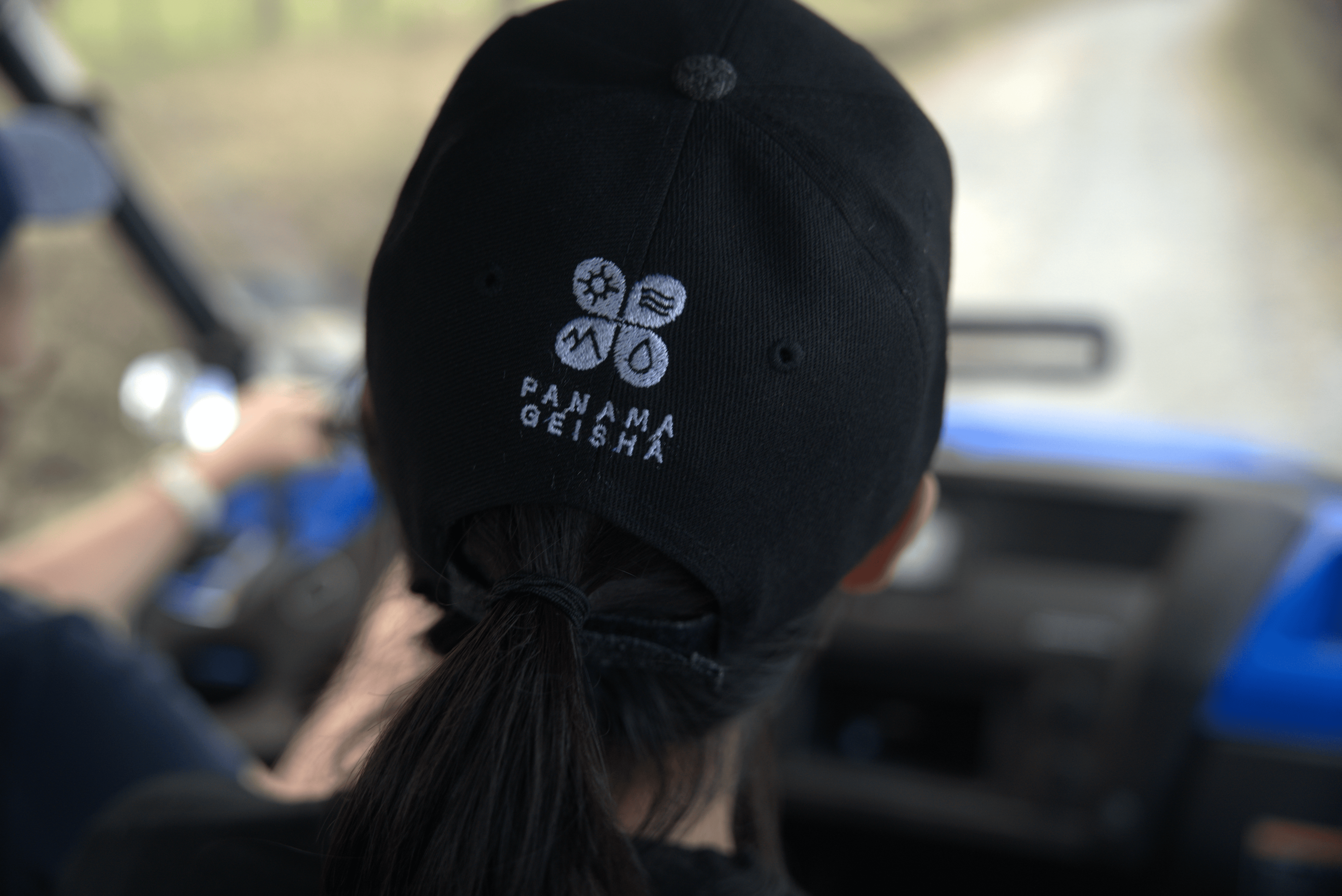The back of Jiyoon's baseball cap, reads "Panama Geisha"