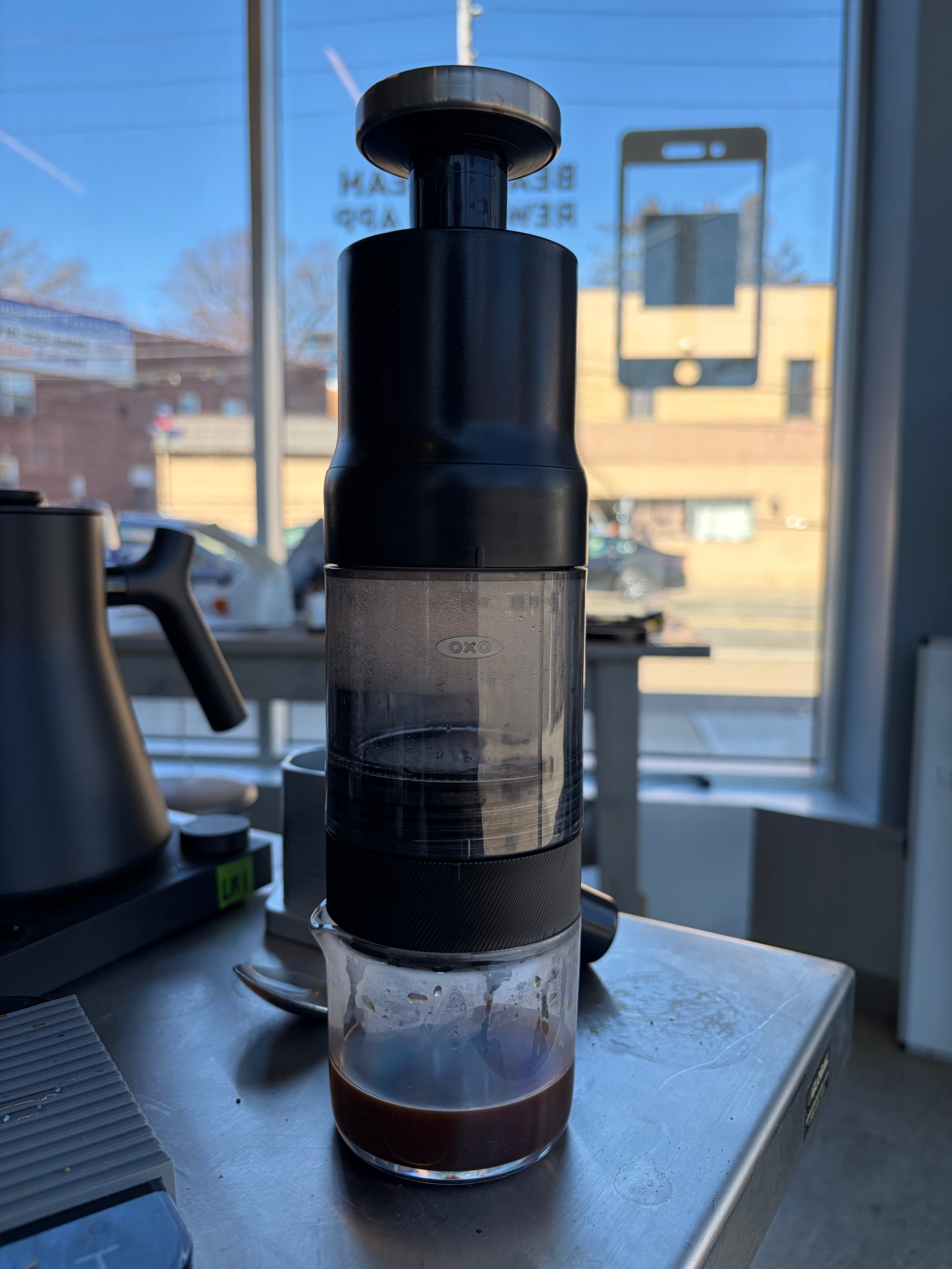 An OXO Rapid Brewer on the counter of a Bean & Bean Cafe
